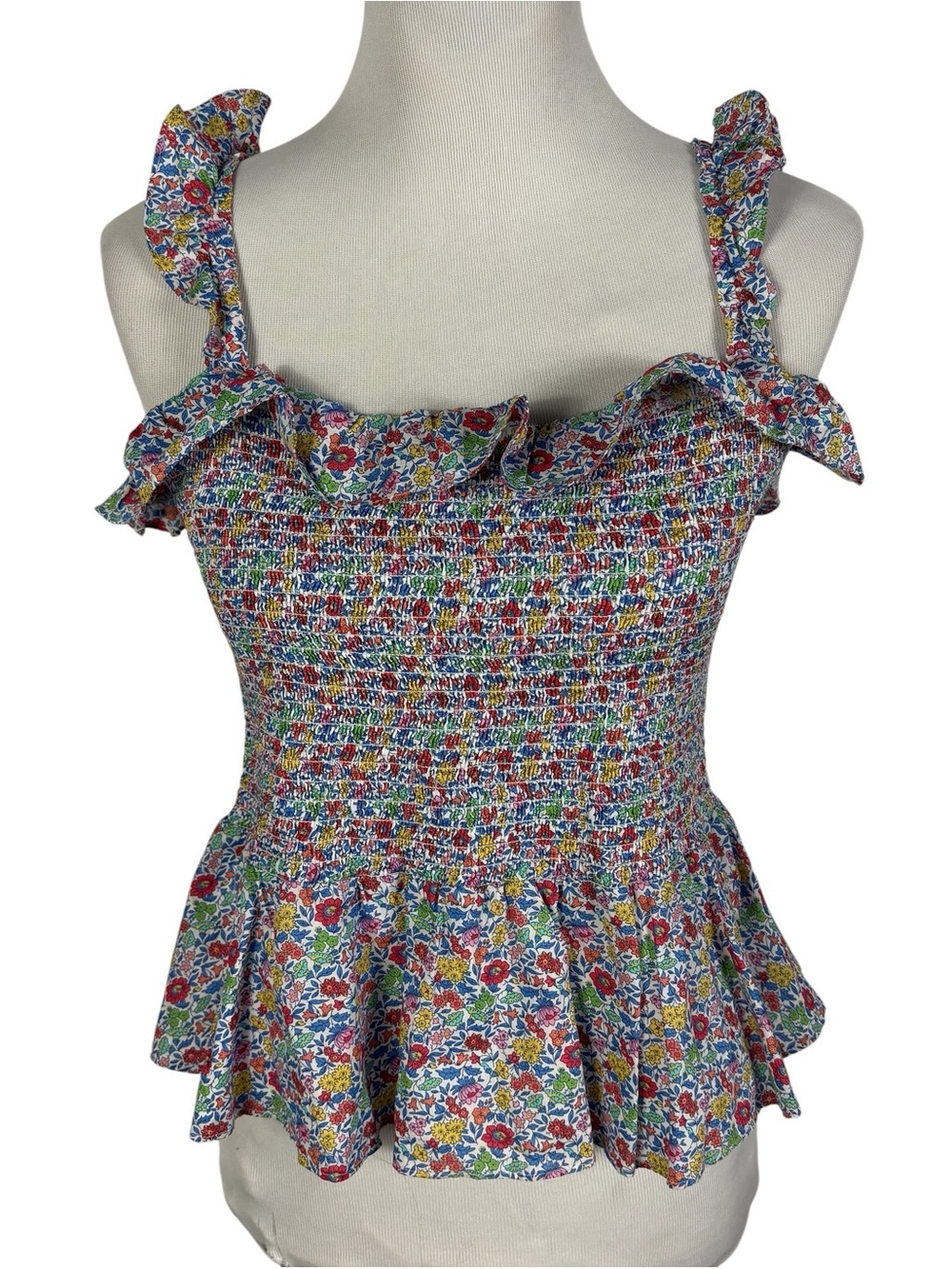 J.Crew Liberty Art Fabric Ruffle Smocked Top Favourite Flowers Print Size M